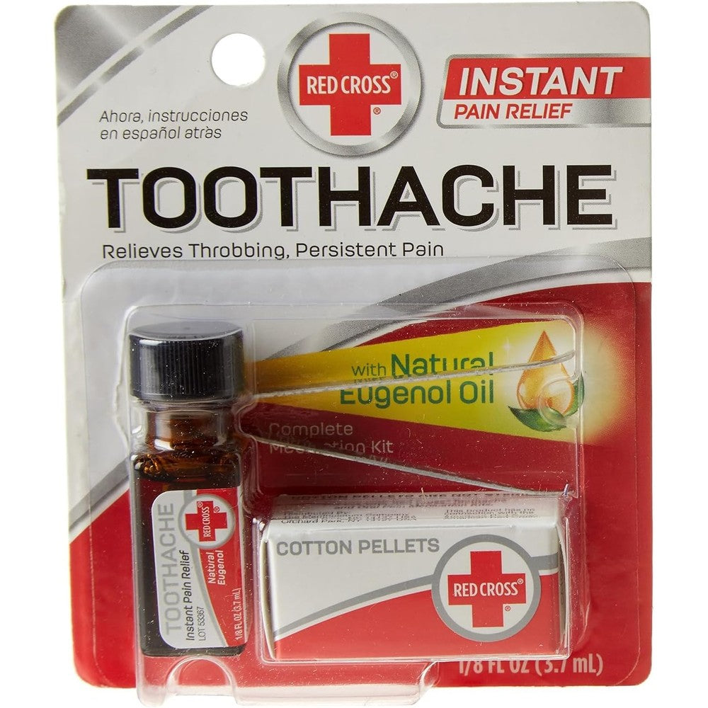 American Red Cross Toothache Medication kit front view for instant pain relief.