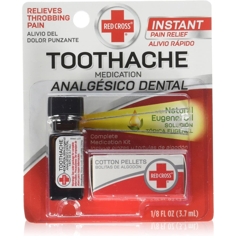 Red Cross Toothache Complete Medication Kit front view package containing dental pain relief drops.
