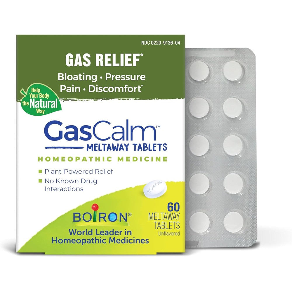 Boiron GasCalm 60 Count front box packaging for homeopathic gas relief.