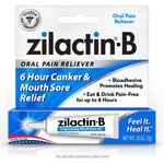 Zilactin-B Fast Acting Canker Sore Treatment Gel front view packaging for oral pain relief.
