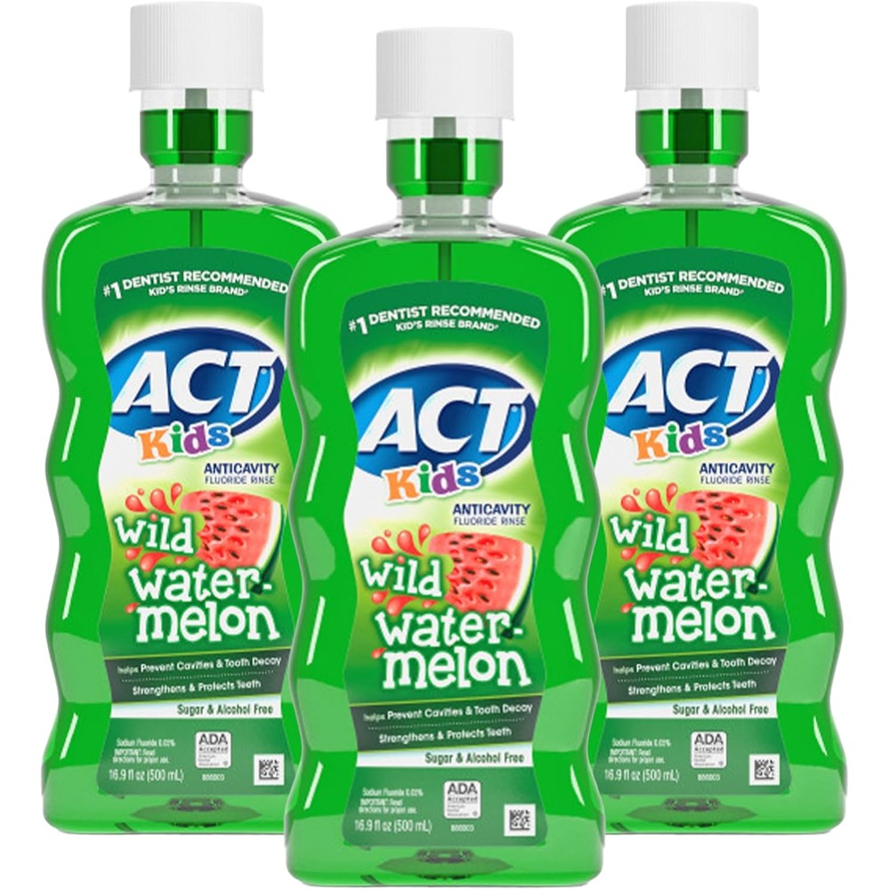 ACT Kids Anticavity Fluoride Mouthwash Wild Watermelon front view imported dental care.