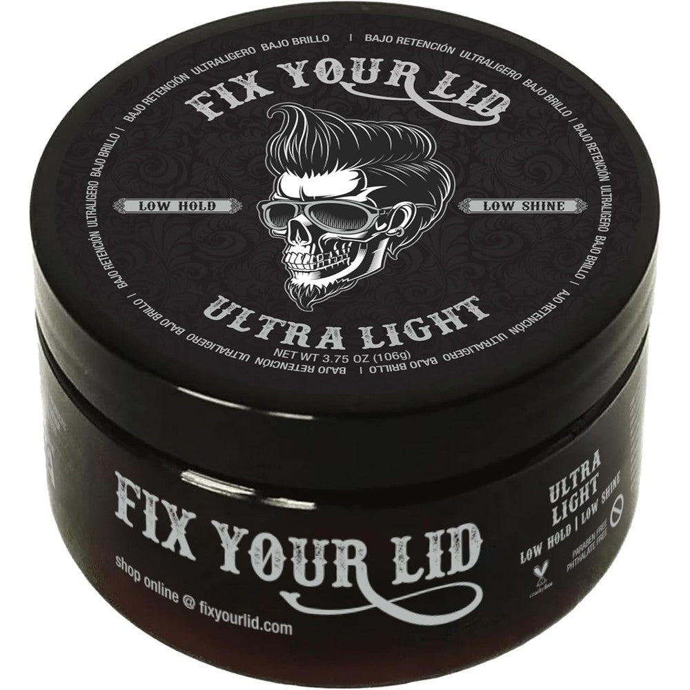 Fix Your Lid Ultra Light Pomade front view showcasing the 3.75 ounce tub.