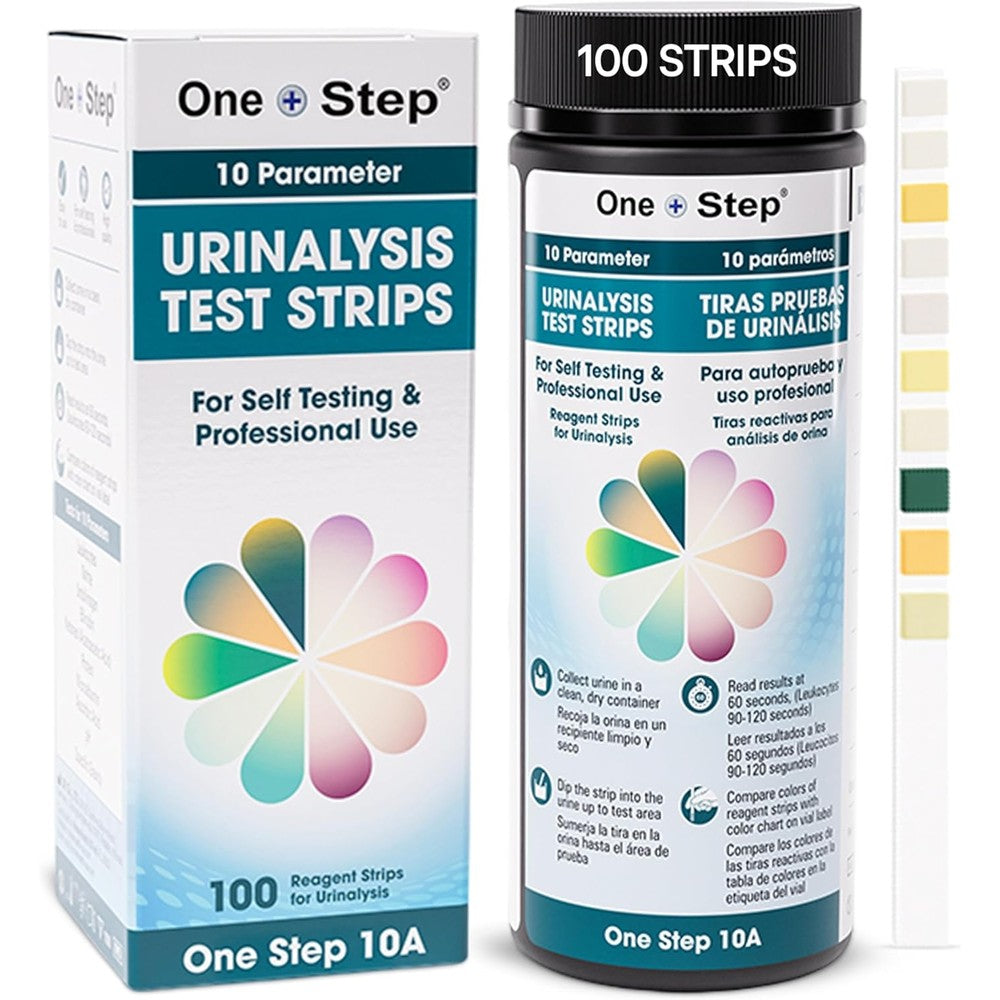 One Step 10A Urine Test Strips, 100 Strip Tub, 10 in 1 Parameters, Testing Strips for use by Men & Women, UTI Infection, Urinalysis pH, Nitrite, Leukocytes and More, Easy Read Results