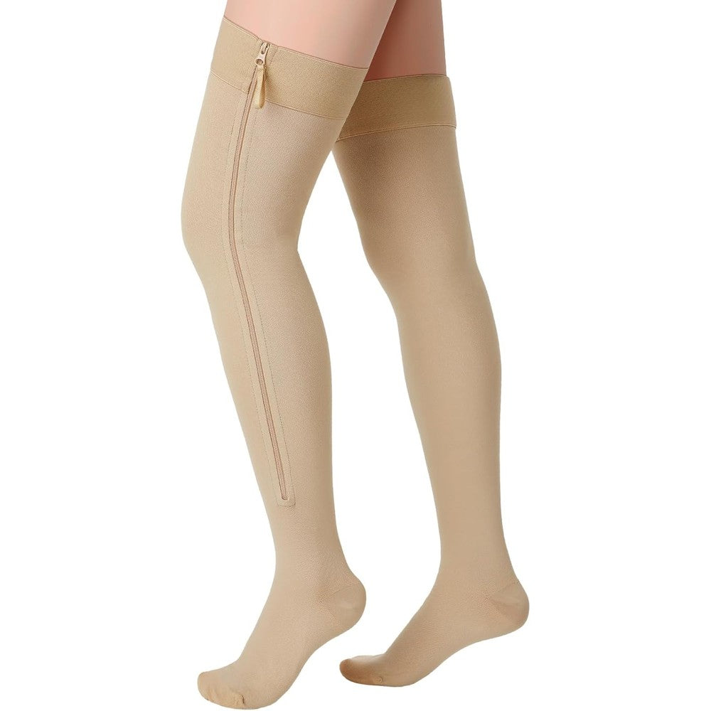 Sosation Thigh High Zipper Compression Socks 20-30 mmHg Zipper Compression Stockings Thigh High for Women Men Swelling Edema