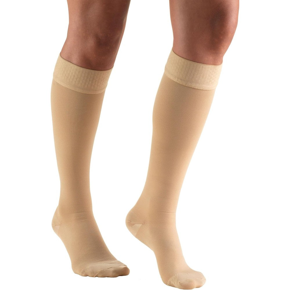 Truform 20-30 mmHg Compression Stockings for Men and Women, Knee High Length, Dot Top, Closed Toe, Beige, Large