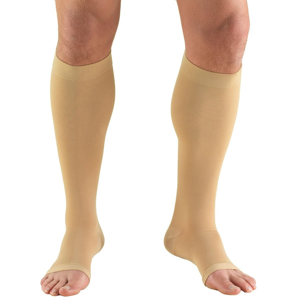Truform 30-40 mmHg Compression Stockings for Men and Women, Knee High Length, Open Toe, Beige, 2X-Large