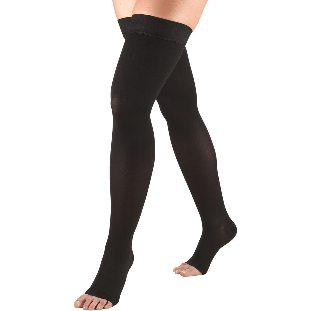 Truform 30-40 mmHg Compression Stockings for Men and Women, Thigh High Length, Dot-Top, Open Toe, Black, Medium