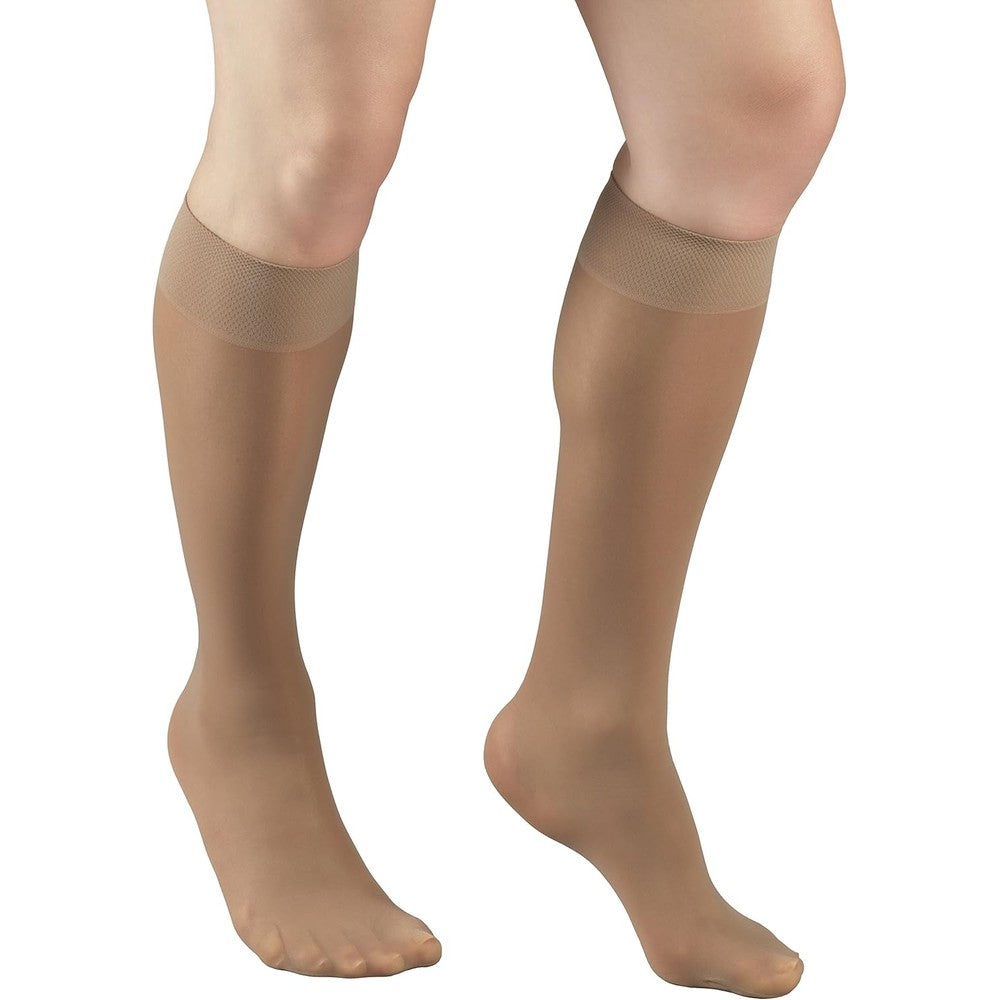 Truform Sheer Compression Stockings, 8-15 mmHg, Women's Knee High Length, 20 Denier, Beige, Large