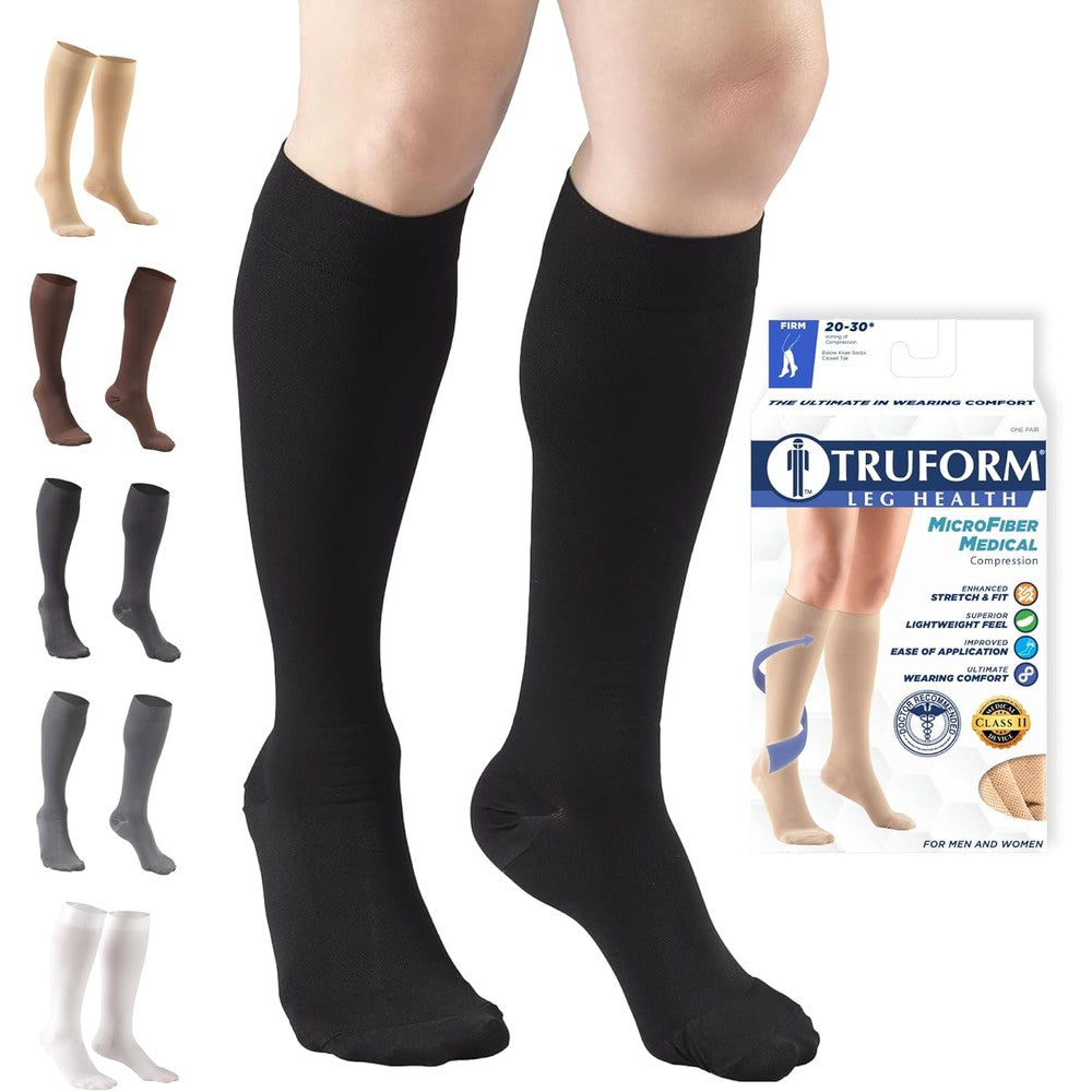 Truform 20-30 mmHg Compression Stockings for Men and Women, Knee High Length, Closed Toe, Black, X-Large (8865BL-XL)