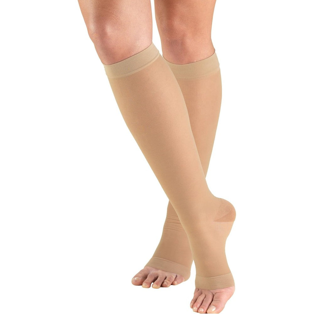 Truform Sheer Compression Stockings, 15-20 mmHg, Women's Knee High Length, Open Toe, 20 Denier, Medium