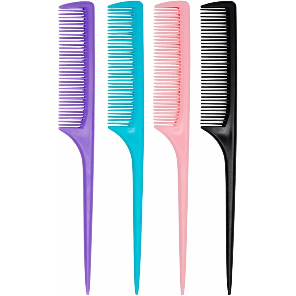 Jazzy Pearls 4 Pcs Rattail Comb set front view for professional styling