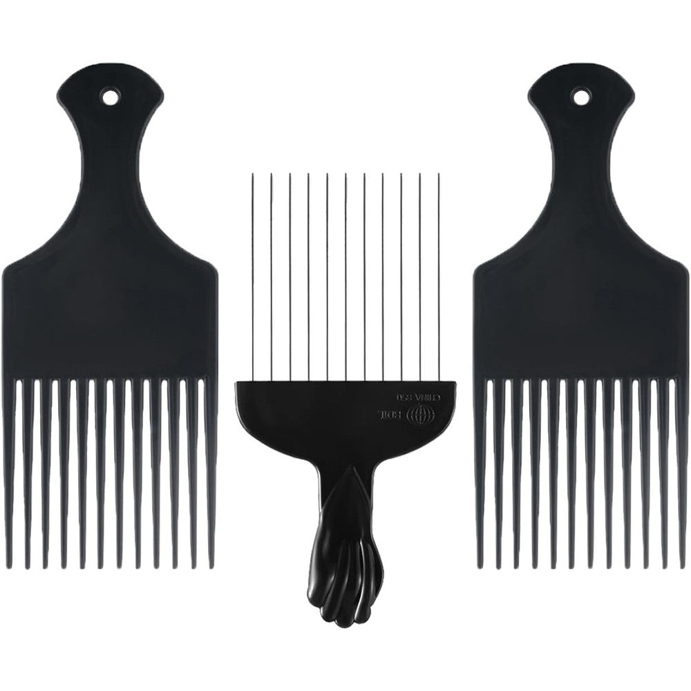 Carehood 3 pack hair pick comb set front view for curly hair.