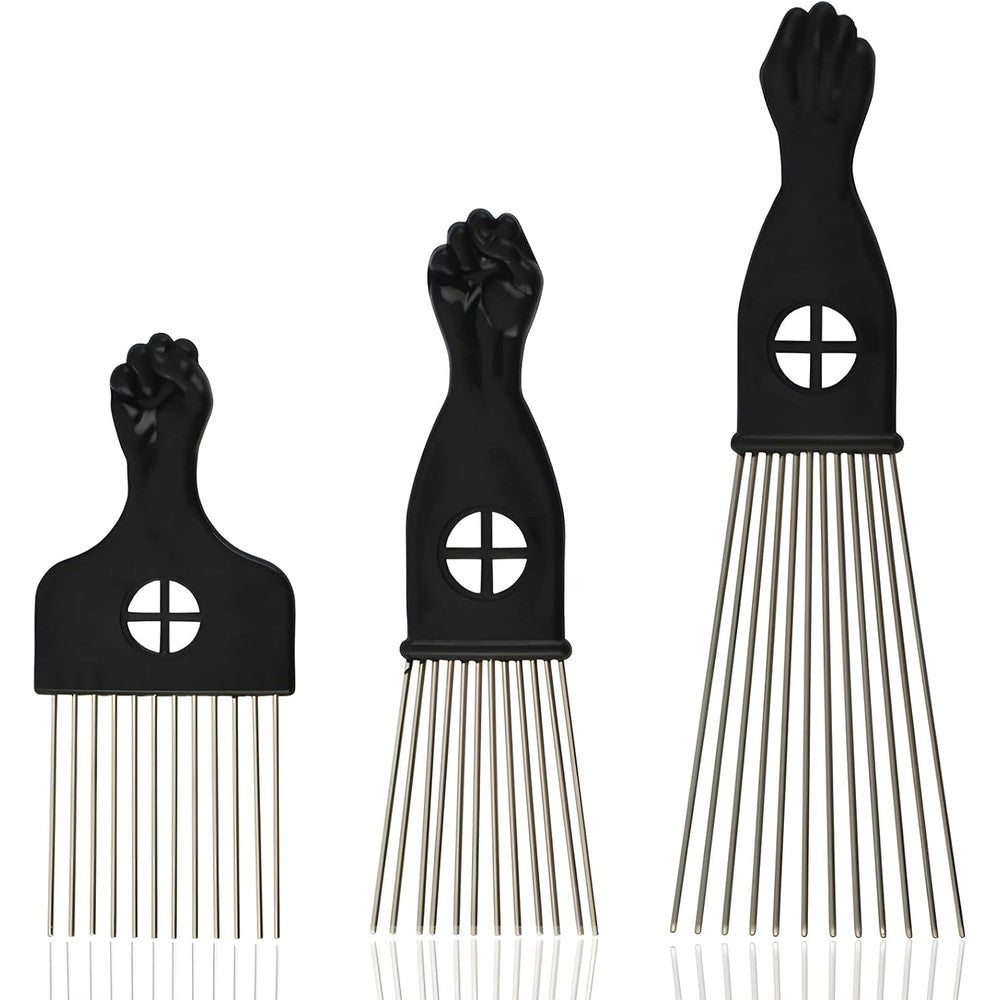Kootinn 3-piece stainless steel afro hair pick set front view