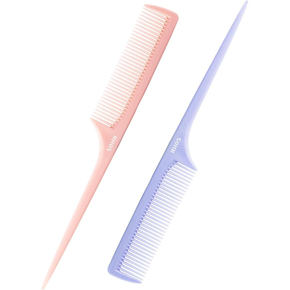 Rhos rat tail comb 2 pack set pink and purple