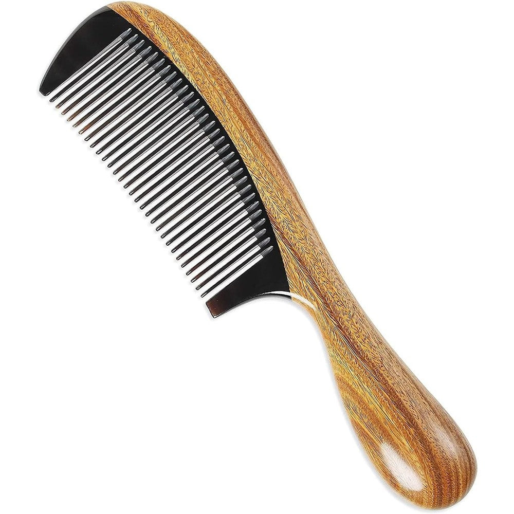 Onedor handmade buffalo horn and green sandalwood hair comb front view