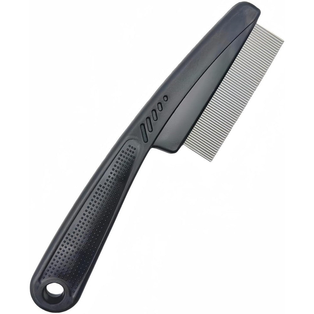 Yumflan stainless steel fine tooth dandruff comb black front view