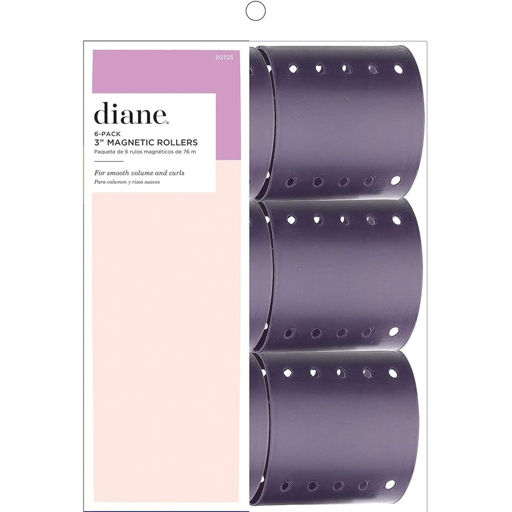 Diane 3-Inch Magnetic Hair Rollers front view showing 6 purple vented curlers.