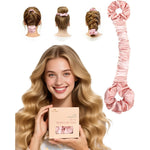 BONNET QUEEN satin heatless hair curler set in cream pink front view showcasing the large curling rod and integrated scrunchie