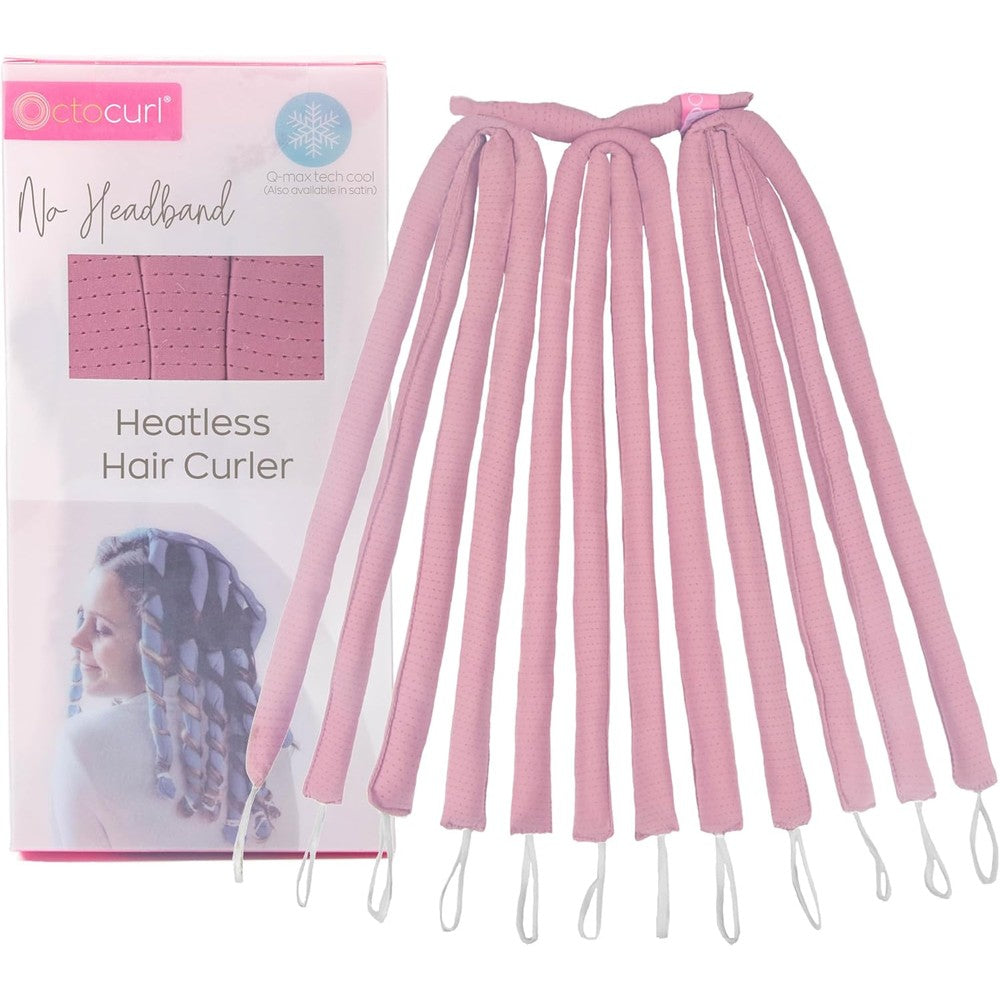 Octocurl No Headband Heatless Hair Curler front view showcasing the mauve cooling fabric strips.