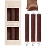 Togayu heatless curls overnight hair care set front view with three brown velvet curling rods and matching satin bonnet.