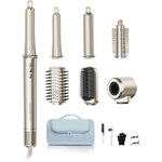 Cosy Companions 6 in 1 hair dryer brush front view showcasing the premium warm gold styling handle