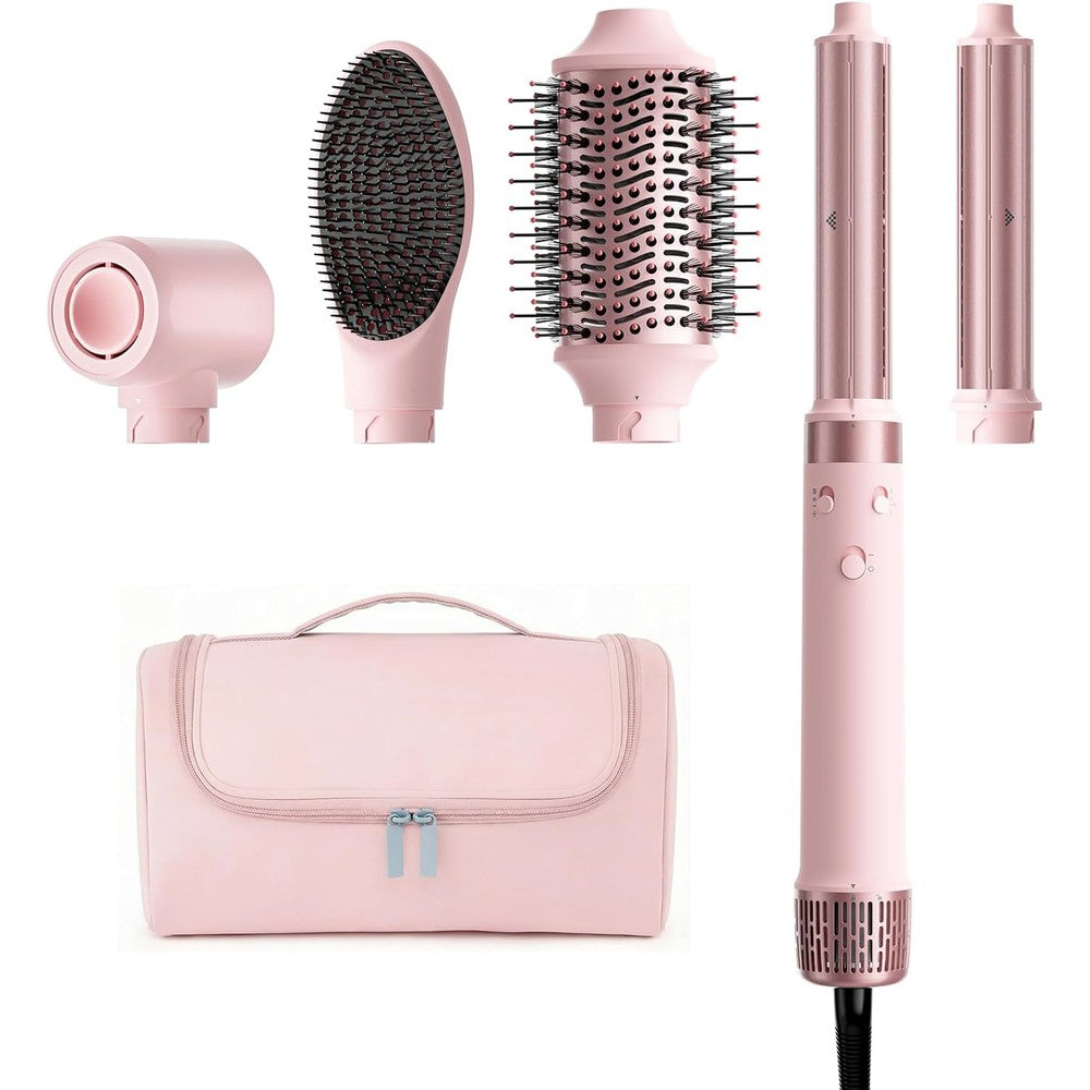 MESCOMB Dual Voltage Hot Air Styler Wrap front view with five interchangeable styling heads