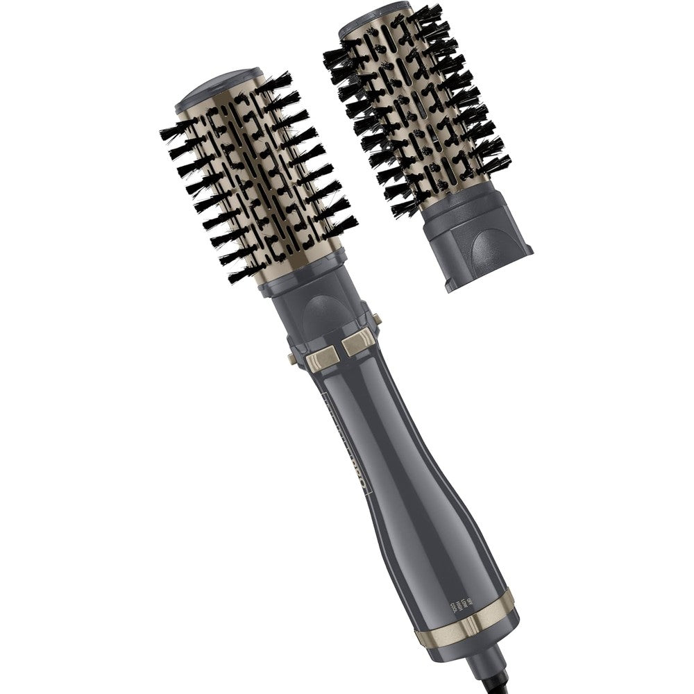 Conair InfinitiPro Hot Air Styling Brush Set front view showing the black handle and two-inch rotating barrel.