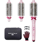 Wavytalk Heatwave Pro Ionic Thermal Brush Set front view showing the pink handle and interchangeable barrels.