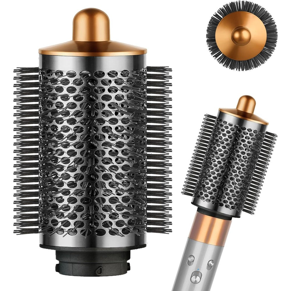 YTCHYYSK Large Round Volumizing Brush attachment front view showcasing the nickel and copper finish.