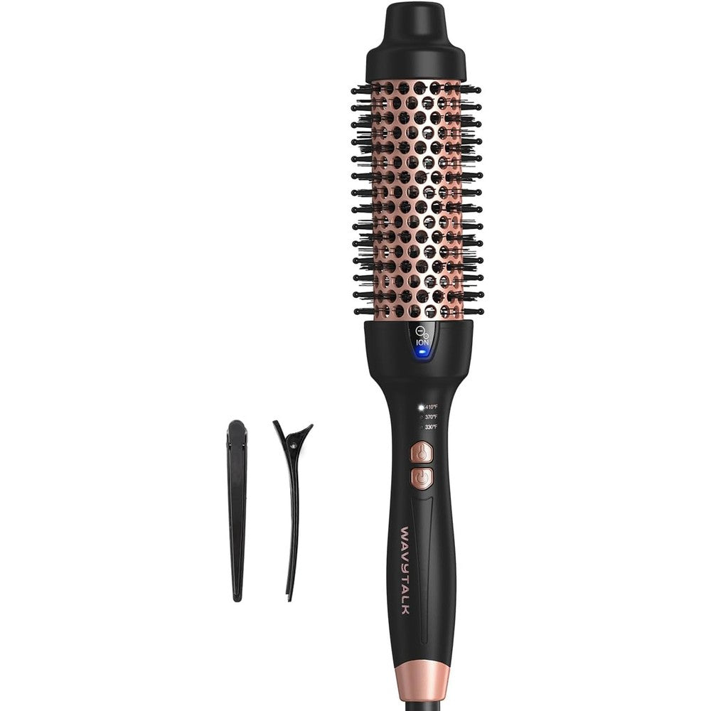 Wavytalk Updated Version Thermal Brush front view showing the 1.5 inch ceramic barrel and rose gold accents.