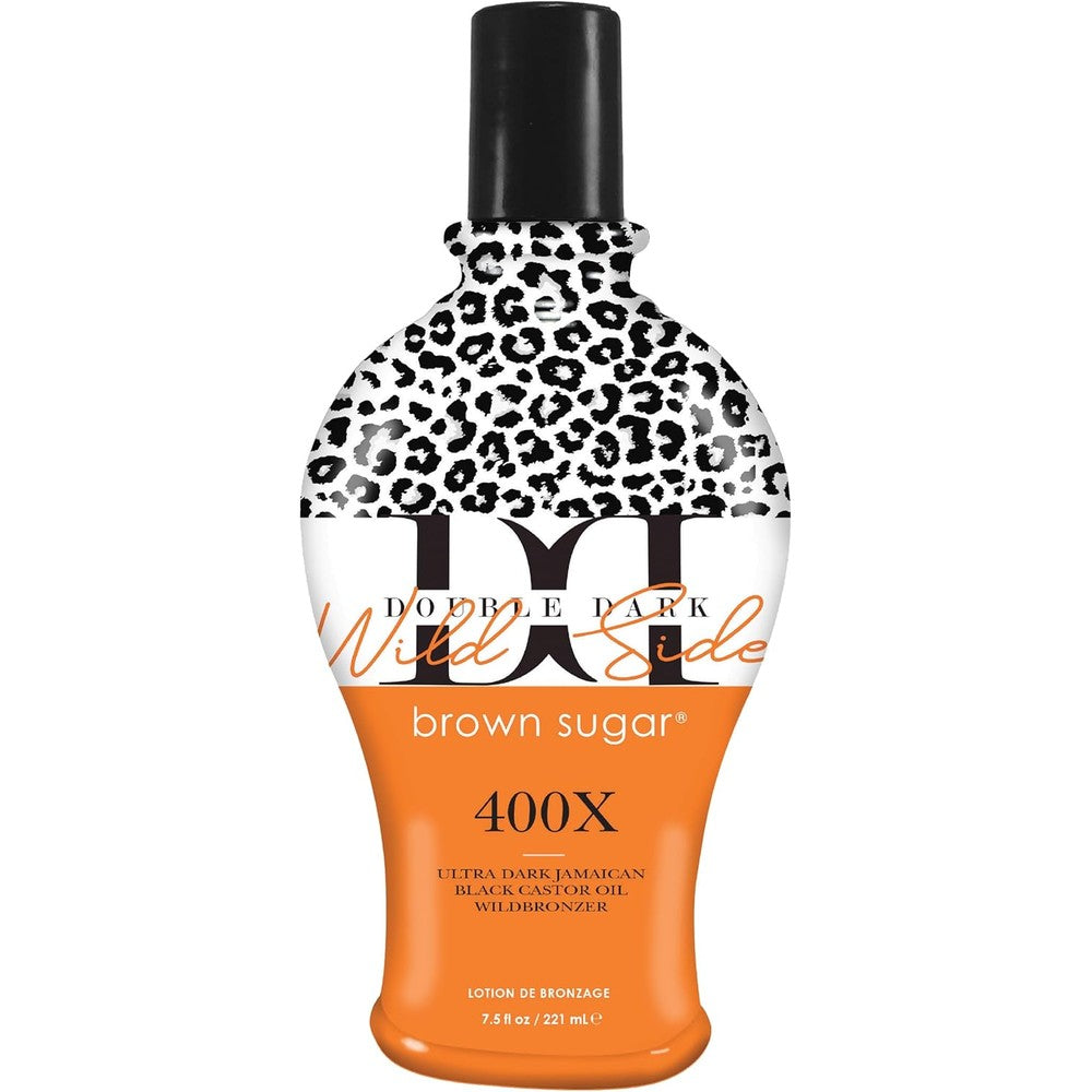 Brown Sugar Double Dark Wild Side 400X tanning lotion front view bottle