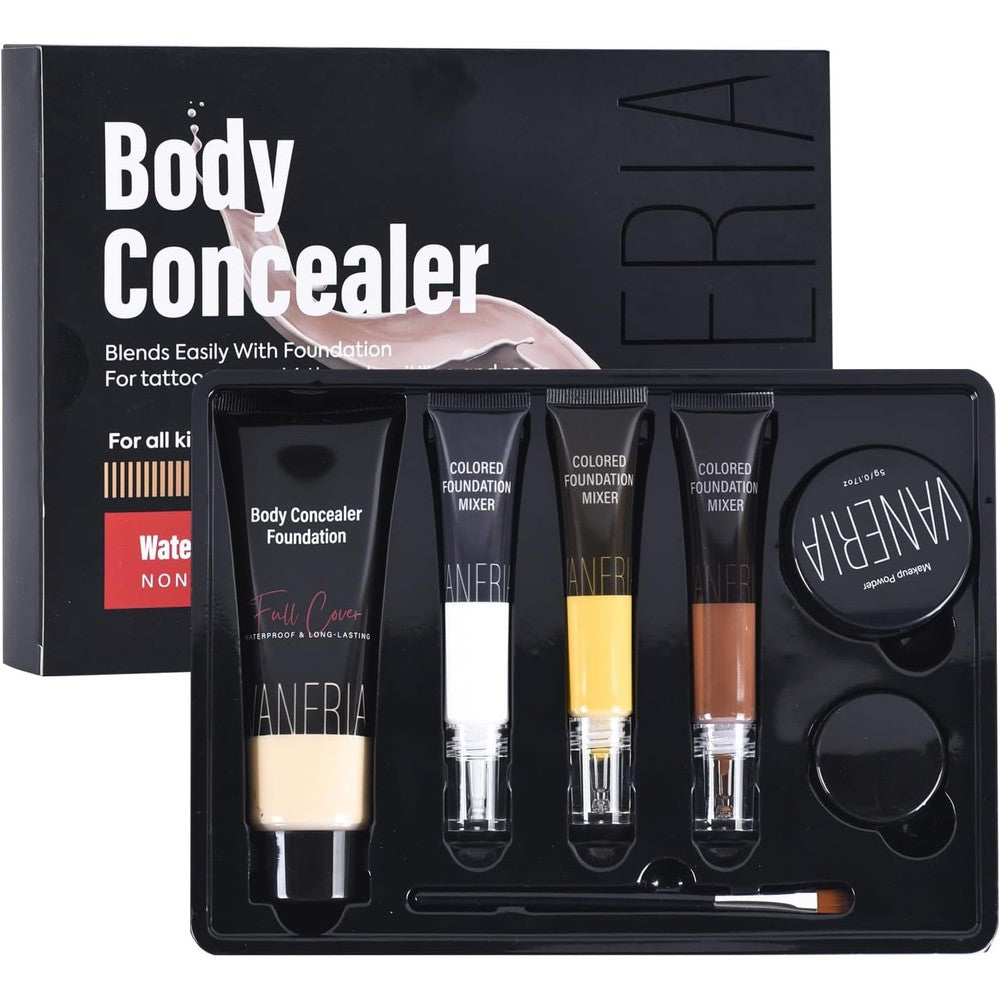 Vaneria Body Concealer Tattoo Cover Up Makeup Waterproof Kit For Scars Birthmarks And Vitiligo 3 Colors 283 Grams - Image 1