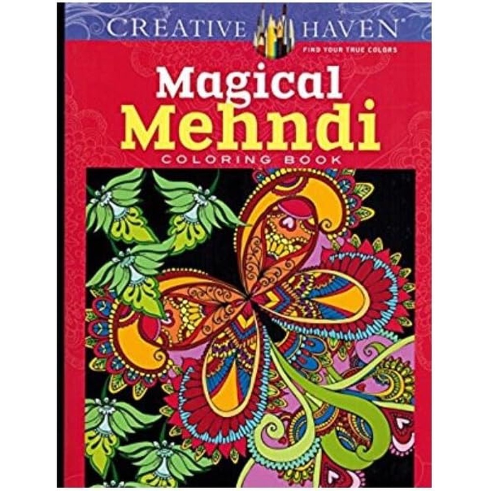 Dover Publications Creative Haven Magical Mehndi coloring book front view displaying adult art therapy henna patterns