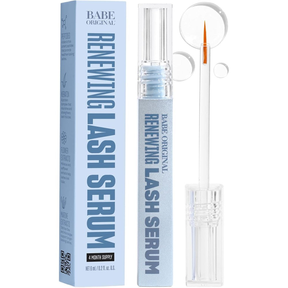 BABE ORIGINAL Renewing Lash Serum front view of the six milliliter bottle on white background