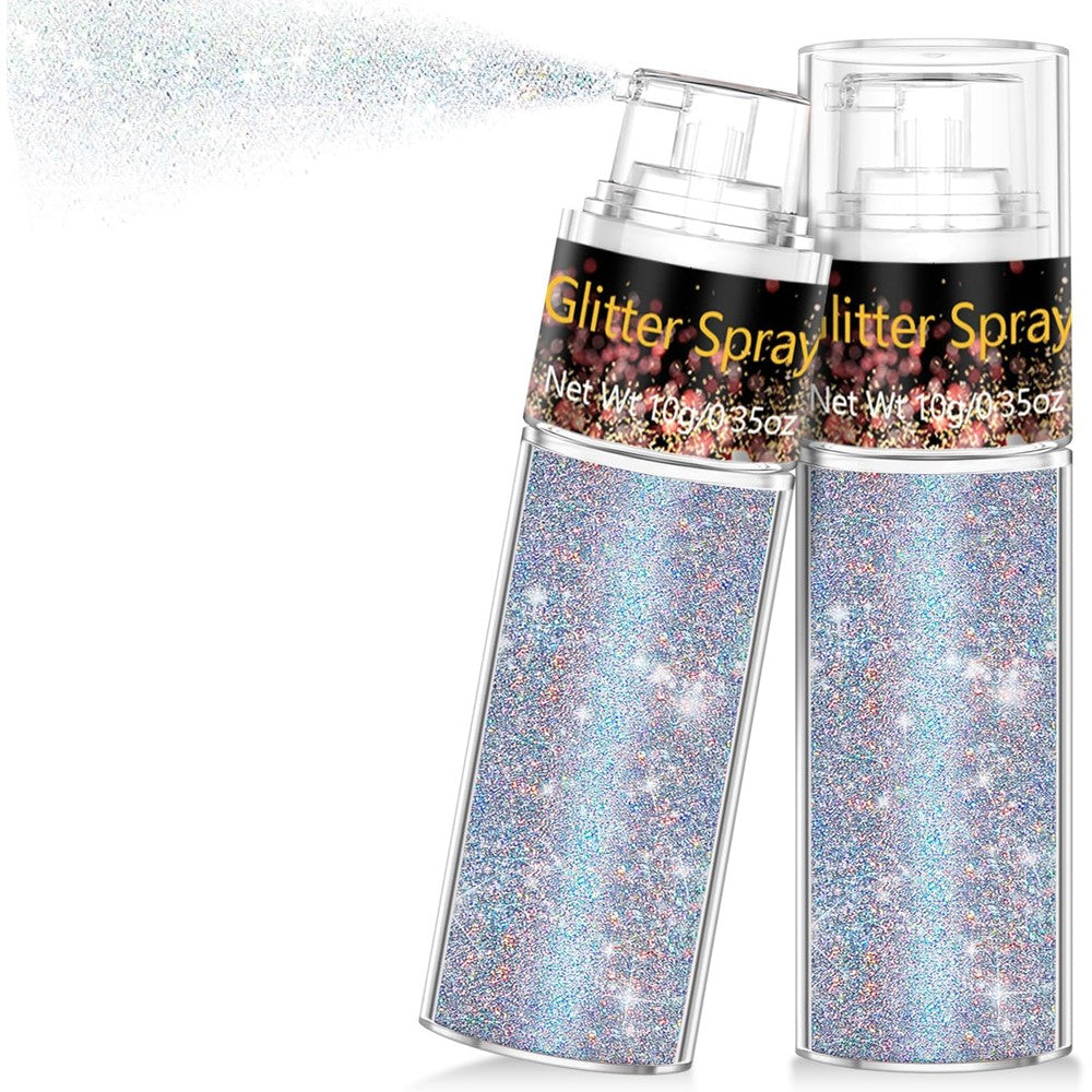 Scarman hair and body glitter spray front view bottle containing holographic powder makeup