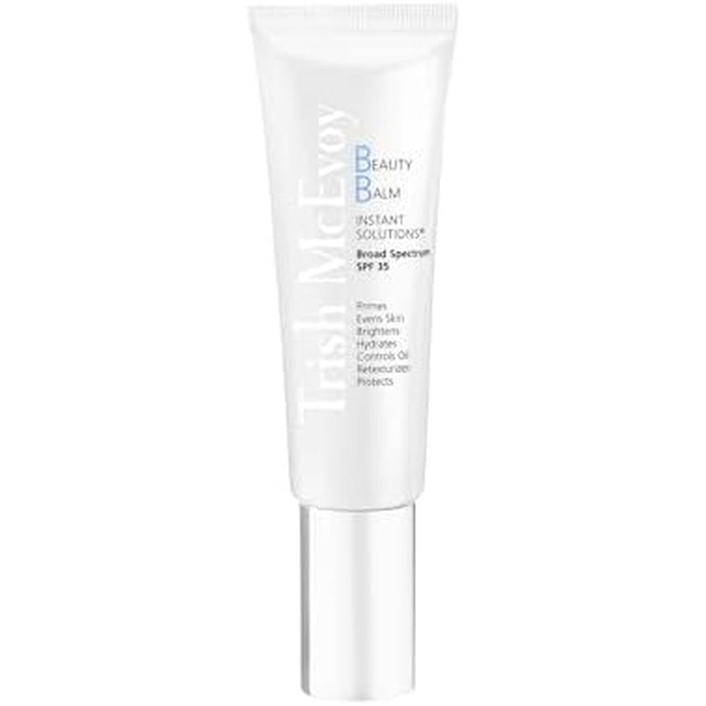 Trish McEvoy Beauty Balm Instant Solutions SPF 35 front view of the luxury packaging cream tube.