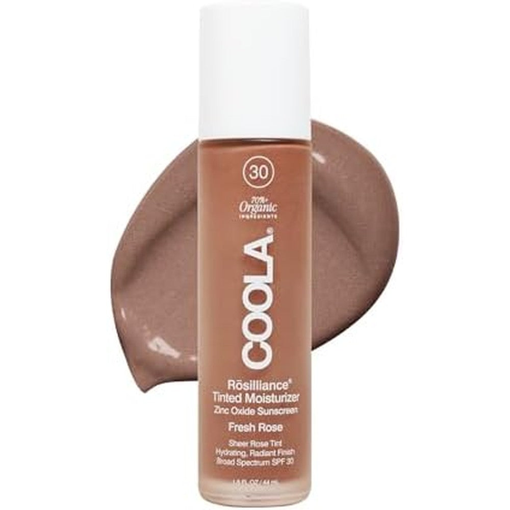 COOLA Organic Rosilliance Tinted Moisturizer front packaging displaying mineral SPF 30 benefits