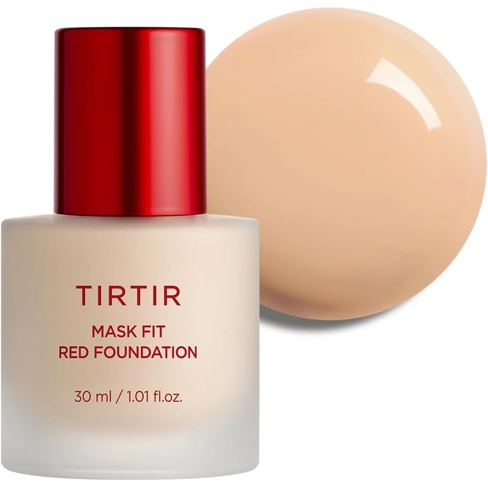 TIRTIR Mask Fit Red Foundation front view showing the elegant red cap and bottle.