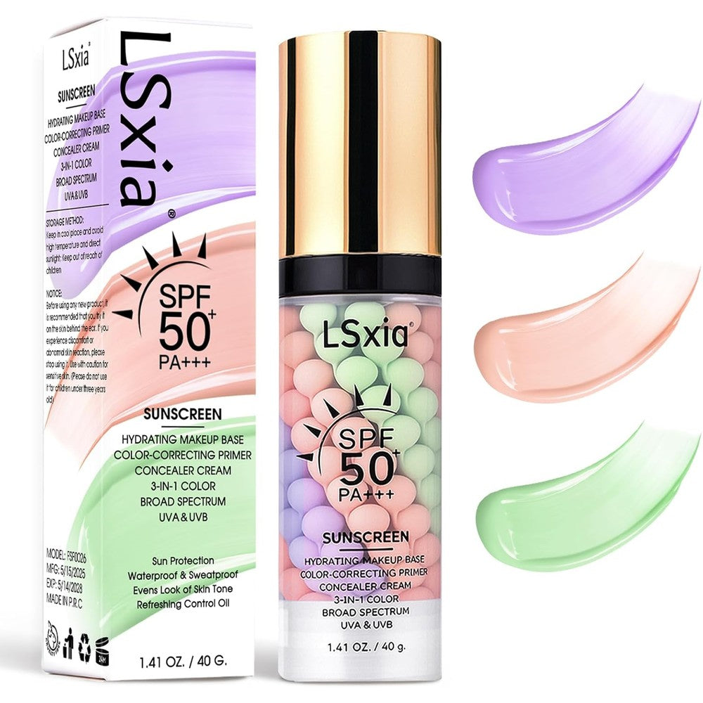 LSxia 3 in 1 makeup primer front view showing swirled color formula bottle