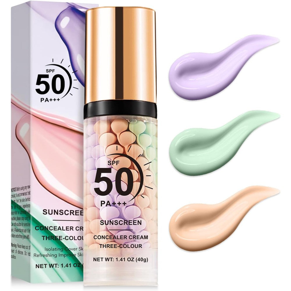Scarman 3 in 1 Color Correcting Serum front view bottle showing the swirled green purple and pink cream spheres inside.
