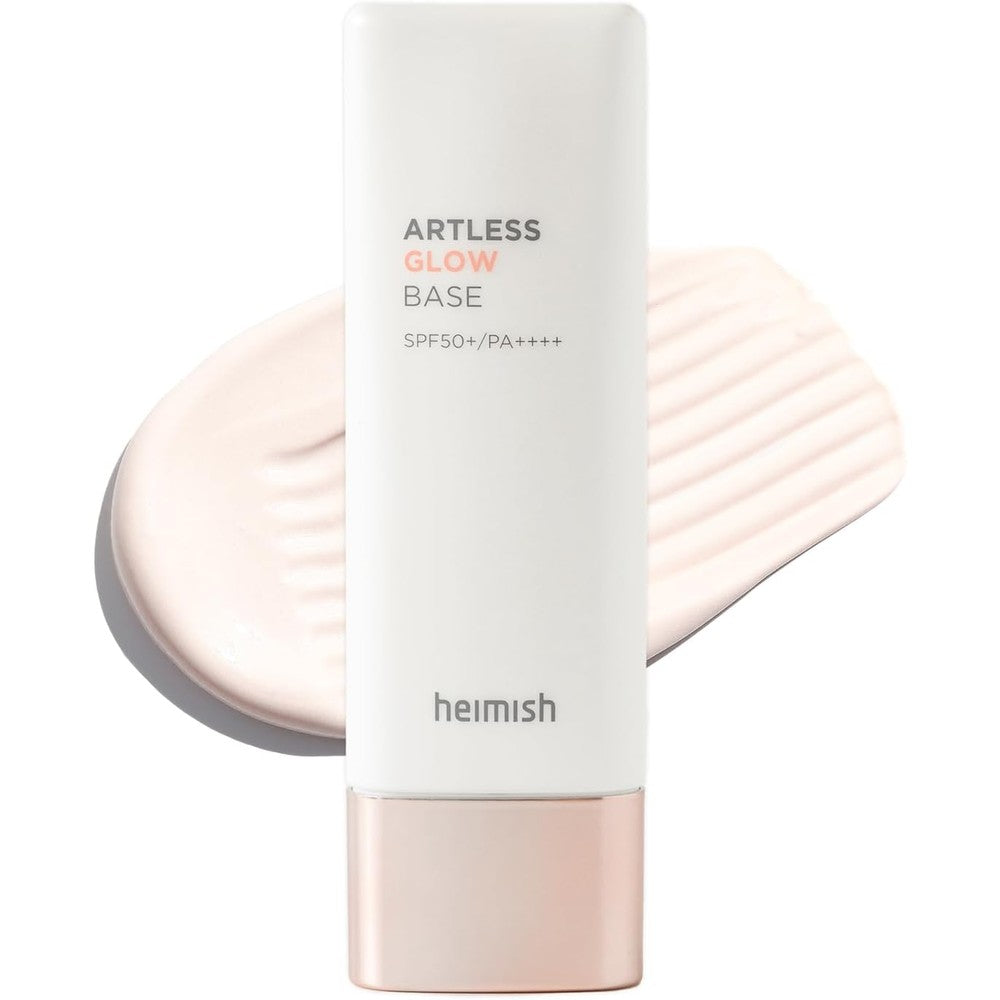HEIMISH Artless Glow Base squeeze tube showing SPF 50 sun protection details