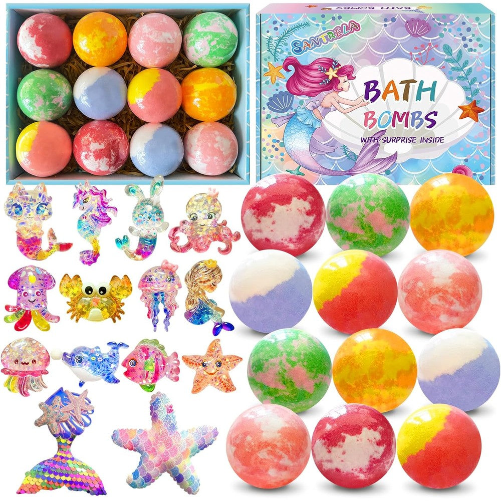 Santrela kids bath bombs gift set front view showing premium box packaging