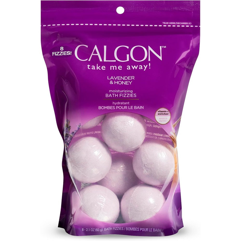 Calgon Take Me Away Lavender and Honey Moisturizing Bath Fizzies front packaging view