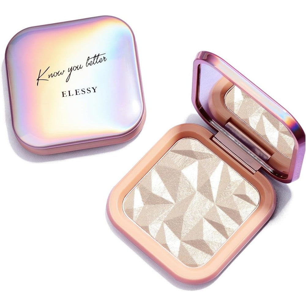 ELLESY ELESSY Highlighter Makeup Palette front view featuring the holographic Sun Glow compact case design