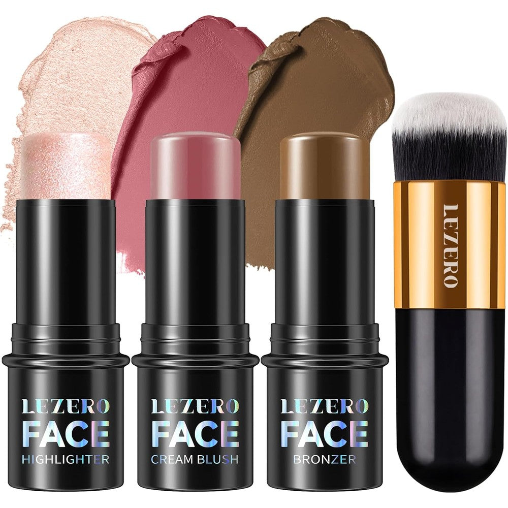 Lezero 3Pcs Contour Stick Makeup Kit front view showing the three individual twist-up cream makeup sticks.