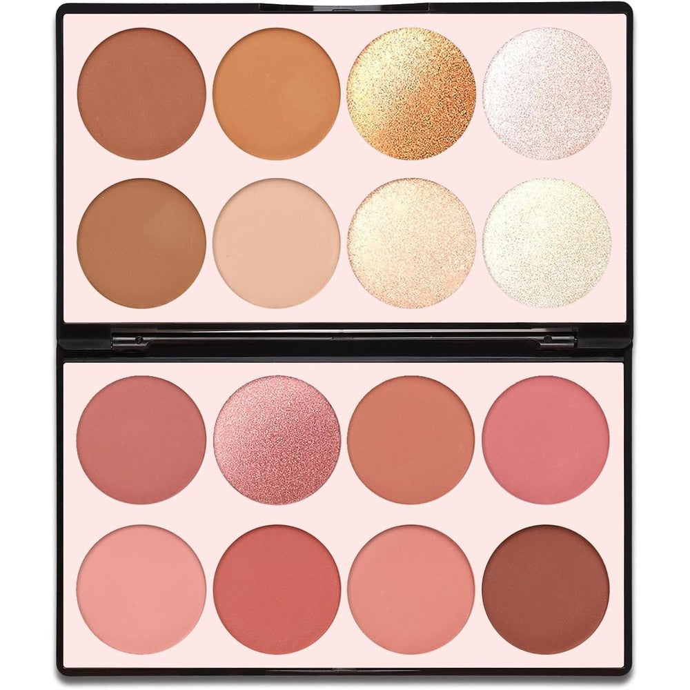 Springsky 16 colors contour palette front view showing open makeup kit with blushes and bronzers