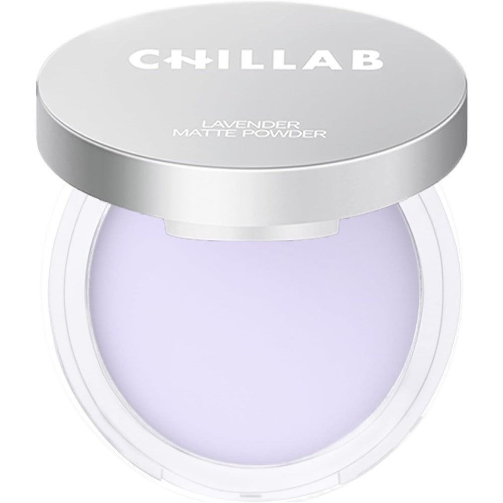 Chillab Lavender Matte Powder front view compact with silver lid for oil control