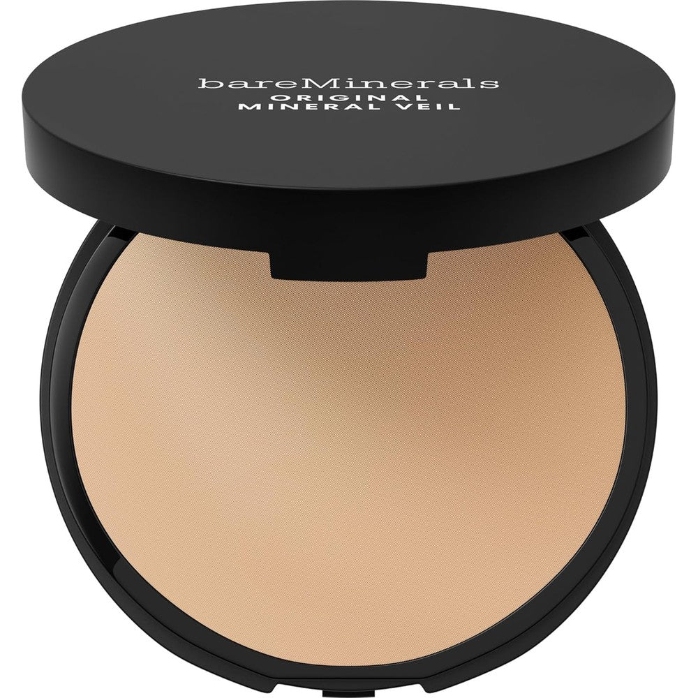 BareMinerals Original Mineral Veil Pressed Setting Powder front view compact open with mirror.