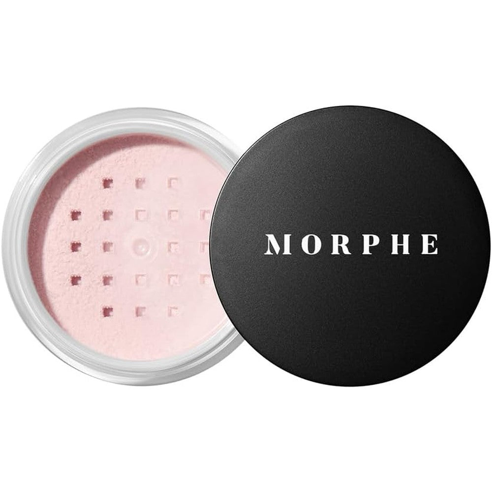 Morphe Mini Bake and Set Setting Powder in Brightening Pink front view showing packaging.