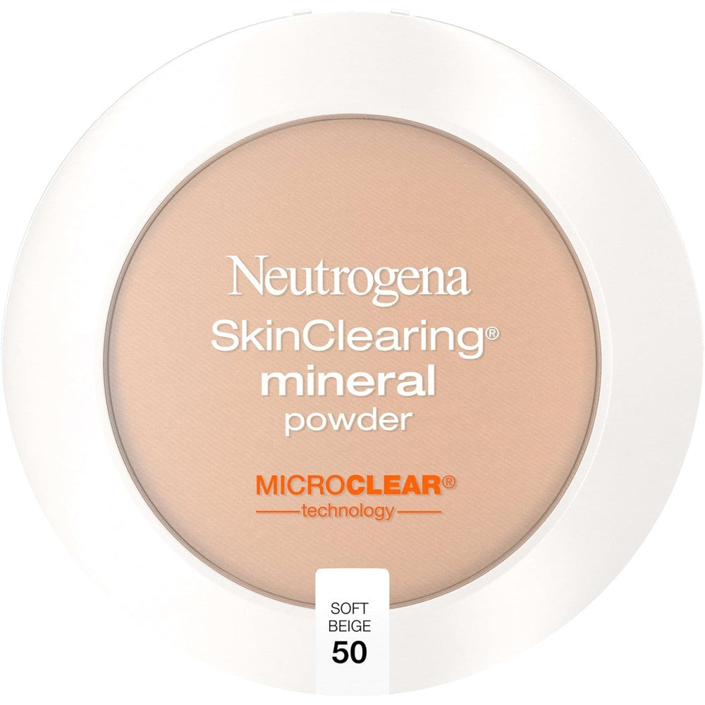 Neutrogena SkinClearing Pressed Mineral Powder Soft Beige front view compact packaging